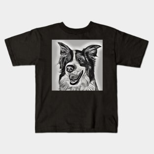 Border Collie Black and White with Grey - Hand drawn design Kids T-Shirt